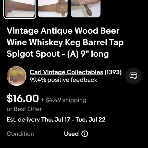 Vintage Lot of 3 Wooden Beer Wine Whiskey Keg Barrell Tap Spigot Spouts - Picture 11 of 11